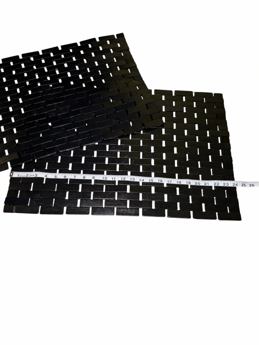 EUC Black Wooden Bath Mat Set Non-Skid Backing Natural Fibers Spa Sustainable